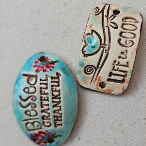 2 Artisan Ceramic Bracelet Connectors *slightly imperfect* LifeisGood/Blessed